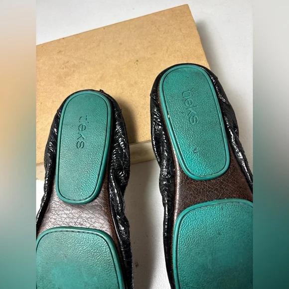 Tieks By Gavrieli Black Obsidian Croc Patent Leather Ballet Flats Women's Size 8 - Picture 3 of 13